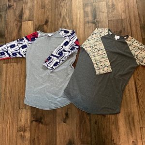 Two Lularoe randy tops size small. One with American detail sleeves. Gently used